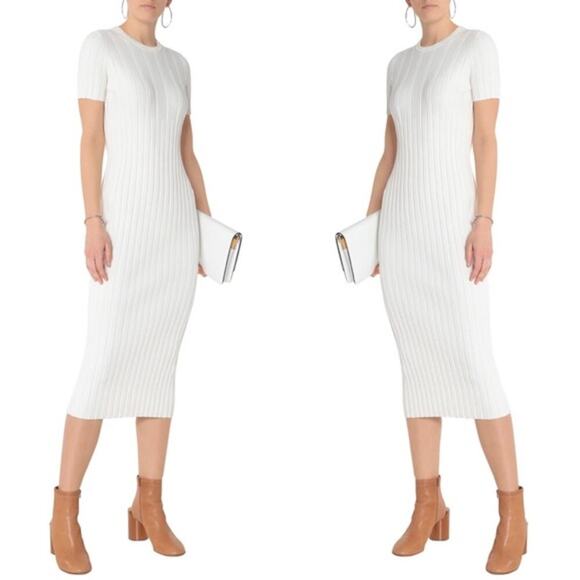 Helmut Lang Rib Knit Bodycon Midi Dress Open Back Short Sleeve Ivory Size Medium - Picture 1 of 13